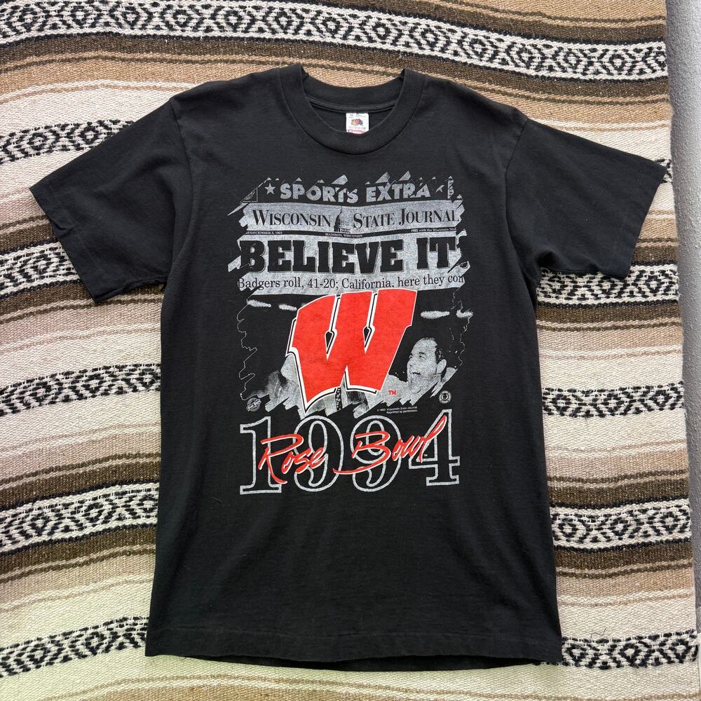Vintage 1994 Wisconsin Badgers Football Rose Bowl Black Believe It Shirt Sz M